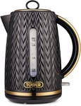 Tower T10052BLK Jug Kettle Removable Filter Rapid Boil 3000W Black and Brass