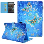 Slim Case for All-New Amazon Fire HD 8/HD 8 Plus Tablet (10th Generation - 2020 Release) - UGOcase Protective PU Leather Multi-Angle Stand Wallet Auto Sleep/Wake Case [Pen Holder], Gold Butterfly