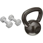 Amazon Basics cast-iron kettlebell 10kg & Neoprene Dumbbell Pair, 2 x 4Kg, Grey