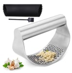 Garlic Press Stainless Steel Garlic Press Garlic Crusher Ginger Gadgets for Kitchen Easy to Use & Clean with Garlic Peeler and Cleaning Brush