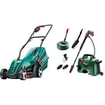 Bosch Rotak 34R Electric Lawnmower (1300 W, Cutting width: 34 cm) & Bosch High Pressure Washer EasyAquatak 120 (1500 W, Home and Car kit included, Max. flow rate: 350 l/h, in carton packaging)