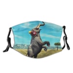 WINCAN Face Cover African Elephants Safari Wild Animals Elephants With Headphones Dancing On Rural Field Balaclava Reusable Anti-Dust Mouth Bandanas Running Neck Gaiter with 2 Filters for Men Women