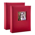 Kenro Box of 2 Red Linen Mini Photo Album for 36 Photos 6x4”/10x15cm with Space for Photograph on Front Cover, Slip-In Pages, Modern Design Great for Family Photographs, Aztec Series – AZ102RD