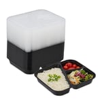 Relaxdays Meal Prep Container en Lot de 24, 3 Compartiments, Boite adaptée au Micro-Ondes, réutilisable, Plastique, Noir