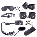 Bondage Kit BDSM 10 Piece Cuffs Whip Rope Nipple Clamps Sex Toy Kit For Couples