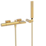Project Colors Bathtub Shower Mixer Tap with Waterfall, Anti-Limescale Hand Shower with Swivel Stand and Satin Flex, Steering Wheel, 13.5 x 29.1 x 6 cm, Matt Gold (Reference: 21117001OM)