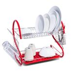 Vinsani® 2 Tier Elegance Dish Drainer Rack with Drip Tray - Red