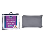 Silentnight Deep Sleep Mattress Topper, White, King & Amazon Basics Microfibre Pillowcases, Dark Grey – Set of Two