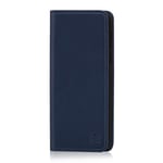 32nd Classic Series - Real Leather Book Wallet Flip Case Cover For Motorola Moto G7 Power, Real Leather Design With Card Slot, Magnetic Closure and Built In Stand - Navy Blue