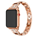 Apple Watch (38/40/SE/41mm) Stål Rem m. Rhinstenen - Rose Gold