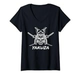 Womens Japanese demon art face Skull devil oni harajuku Yakuza V-Neck T-Shirt