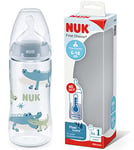 NUK biberon First Choice+ Flow Control | 6-18 mois | Contrôle de température | Tétine en silicone | Valve anti-coliques | Sans BPA | 360 ml | Bleu | 1 unité