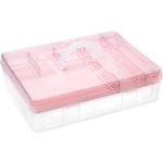 Genomskinlig stapelbar förvaringslåda med förvaringsbricka i plast, 7 fack, multifunktionell förvaringsbehållare för förvaring och organisering av leksaker, konst och hantverk Pink