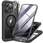 Miracase [Mise à Niveau 2023] Glass Series Coque pour iPhone 15 Pro Max 6,7 Pouces avec Protection d'écran en Verre trempé 9H intégré + Caméra Arrière Protecteur, Noir