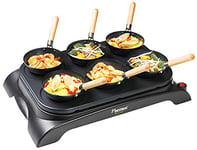 Bestron Set wok électrique de table avec mini wok pour 6 personnes, 6 spatules en bois et 1 louche Noir 1000 W