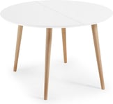 Oqui, Spisebord med udtræk, nordisk, moderne by Kave Home (H: 74 cm. x B: 120 cm. x L: 120 cm., Hvid/Natur)