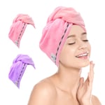 Noble & Brite Microfibre Hair Towel Wrap 2 Pack Head Towel Fast Drying Microfiber Hair Towel Cap Wrap with Button & Loop Absorbent Anti Frizz Twist Turban for Women