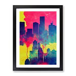 Splashed City Skyline No.4 Abstract Framed Print for Living Room Bedroom Home Office Décor, Wall Art Picture Ready to Hang, Black A2 Frame (62 x 45 cm)