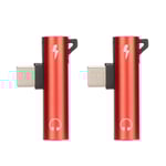 2 st USB C till 3,5 mm Ljudadapter 2 i 1 Ljudladdning USB C till Ljuduttag ABS USB C till Ljuduttag för Telefon Surfplatta Röd