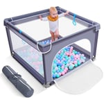Parc d'enfant cloture de jeu Parc bébé aire de jeux avec mesh respirant intérieur extérieur 300D 90x90cm Gris Hasaki