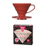 Hario V60 Red Coffee Dripper 01 with Misarashi V60 Paper Filters 40 Sheets & Measuring Scoop