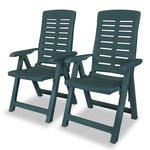 vidaXL 2x Reclining Garden Chairs Plastic Green Outdoor Bistro Foldable Seat