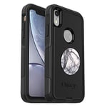 OtterBox Bundle Commuter Series Case for SERIES Case for iPhone XR - (BLACK) + PopSockets PopGrip - (DOVE WHITE MARBLE)