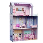 Olivia's Little World Dreamhouse Tiffany 3-Story Wooden Doll House with Balcony and 13-pc. Accessory Set for 12" Dolls, Lavender