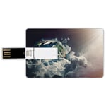 32G USB Flash Drives Credit Card Shape World Memory Stick Bank Card Style Abstract Planet Earth View with Majestic Clouds Sun Rays and Stars,Dark Blue White Pale Yellow Waterproof Pen Thumb Lovely Jum