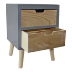 Grey Chest of 2 Drawers Natural Wood Drawer 4 Legs Bedside Table Nightstand Unit