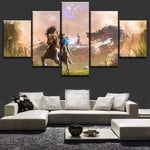 TXCY 5 Canvas Picture Canvas Wall Art Pictures Framework Home Decor Game Poster 5 Pieces HD Printed Breath of the Wild Zelda Painting