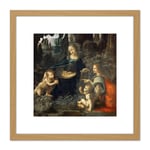 Leonardo Da Vinci Virgin Of The Rocks Painting 8X8 Inch Square Wooden Framed Wall Art Print Picture with Mount