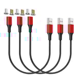 Gen10 Micro USB & USB-C Câble de Charge Rapide Magnétique Tressé en Nylon avec Del latérale Compatible avec Périphérique Android (0.3m/3 Paquet Rouge)
