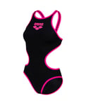 arena One Big Logo Women's One-Piece Swimsuit, Sporty Swimsuit in Arena MaxLife Eco Fabric with Maximum Chlorine Resistance and UPF 50+ UV Protection, Black/Fluo Pink, 36 FR