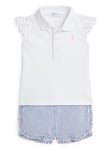 Ralph Lauren Baby Girls Polo Short Sleeve T-shirt And Short Set - Blue/white, White/Multi, Size 3 Months