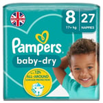 Pampers Baby-Dry Nappies, Size 8 (17kg+) Essential Pack (27 per pack)