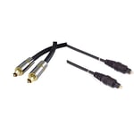 PremiumCord Audio optique Toslink 1 M Cable, connecteur de bouchon Toslink, câble numérique, noir, doré & Câble audio optique Toslink – 1,5 m, Toslink Plug on Plug, câble numérique, noir