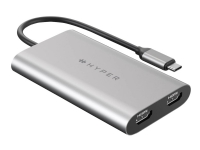HyperDrive Dual - Videokort - 24 pin USB-C till HDMI, 24 pin USB-C - USB-strömförsörjning (100W), 4K30 Hz (HDMI bildskärm 2), 4K 60 Hz (HDMI bildskärm 1)