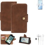 Protection case for Oppo Reno8 Lite 5G Wallet Case + earphones Cover Brown Books