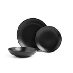 VonShef 12pc Matte Black Dinner Set – Black Dinnerware Set of 12 Pieces – Includes Dinner Plate, Side Plate & Bowl – Dinner Table Set