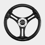 Schmitt Båtratt motorbåt Torcello 330, aluminium med polyuretan, Ø330 mm, nav, passar 3/4" (19 mm) rattaxel, svart/krom