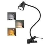 JAOK LED Clamp Lamp,3 Color Modes 10 Brightness Eye-Caring Reading Light,Flexible Gooseneck for Bed,Dressing Table,Computer,Desk and Crafts(Black)