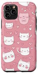Coque pour iPhone 11 Pro Cute cats Pink Hearts Love Cat Pattern Phone Cover