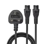 (25x) Lindy UK 3-Pin to Dual IEC C5 'Cloverleaf' Power Splitter Cable 2.5m 30428