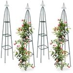 4x obélisques de jardin pour roses, sur pied, tuteur plantes grimpantes, colonne, métal, hlp 192 x 35 x 35 cm, vert