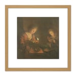 Schalcken Fire And Light Candle Coals Painting 8X8 Inch Square Wooden Framed Wall Art Print Picture with Mount