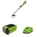 Greenworks GD40BC Cordless Brushless Top Mount Trimmer 40V 35cm Cutting Width + 2Ah Battery and Charger