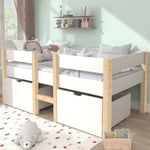 Lit lit enfant avec tiroir et protection antichute, bois de pin massif, 90x190 cm, blanc & chêne