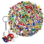 GTOTd Super Mario Stickers 100Pcs (with Cute Keychain Decoration) Merch Games Gifts Decals Decals for Laptop Water Bottle Party Supplies Collection