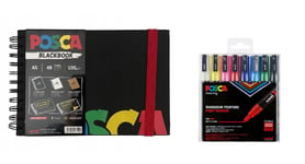 Posca - A5 BlackBook & PC3M - Fine Tip Pen - Basic Colors 8 stk.